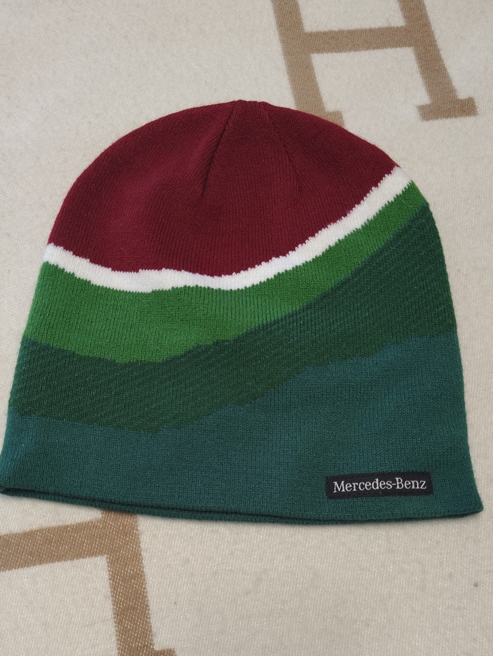 Mercedes-Benz Green & Burgundy Colorblock Knit Beanie